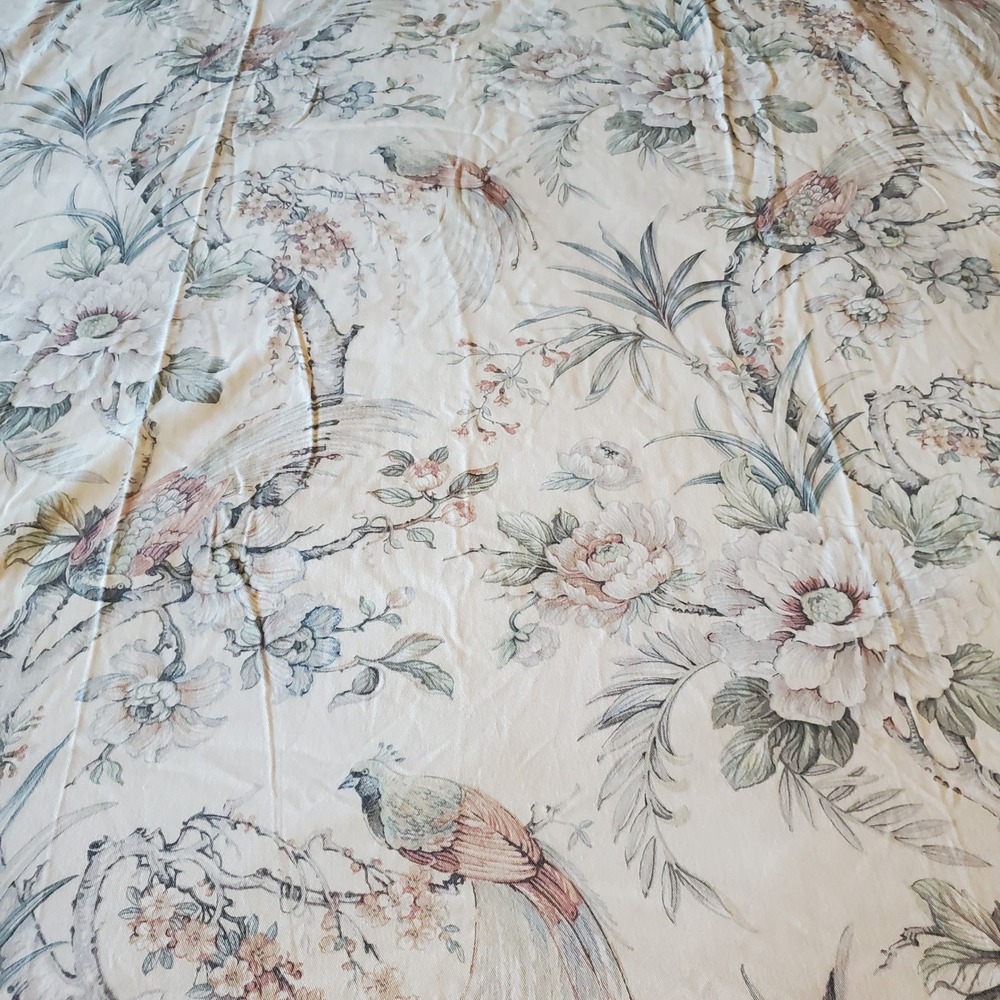 Shabby Chic Floral Bird Shower Curtain Chinoiserie Peony Cotton Blend 72x72